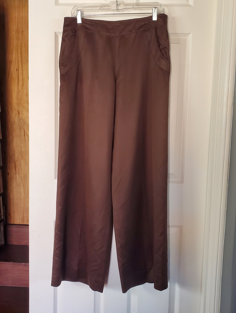 Tommy Bahama 100% Silk Brown Satin Pants Wide-leg Career Office Classy Women's 8